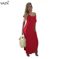 VAZN 2018 лидер Летних Продаж пикантные однотонные 3 цвета длинное платье женщины с коротким рукавом v-образным вырезом платье дамы