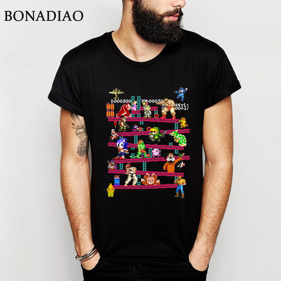 

For Male Arcade Game Collage T Shirt FC Console Game Vintage Style Tee Shirt 100% Cotton Plus Size LA Camiseta