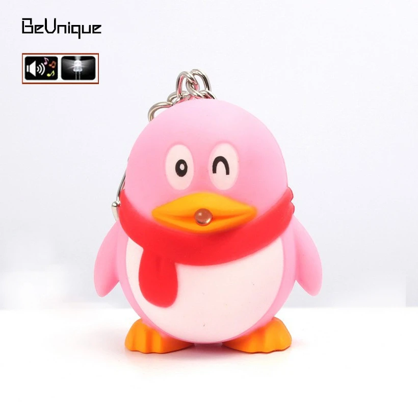Llavero con luz LED, bufandas luminosas de color rosa y pingüino, linterna con sonido y emite luz, accesorios móviles, venta al por mayor|led chain|key chainkey ring - AliExpress