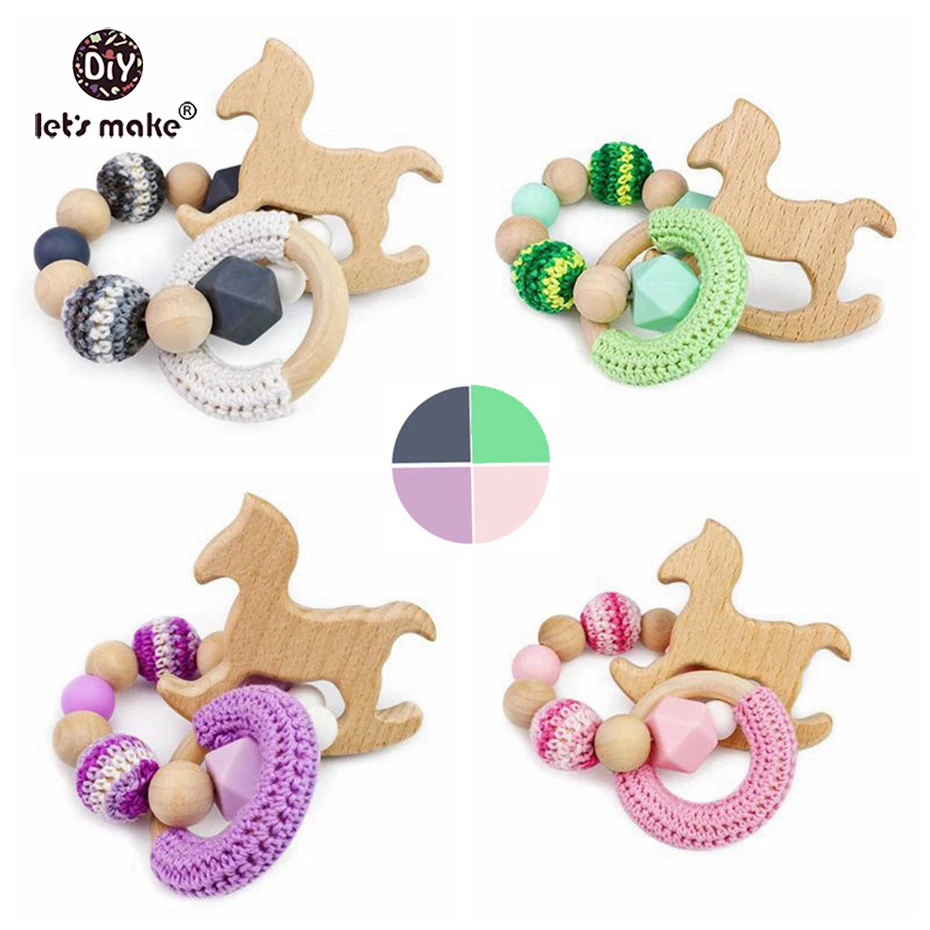 Maple//Beech Natural Untreated Wood Sensory Animal Teether BPA Free Silicone
