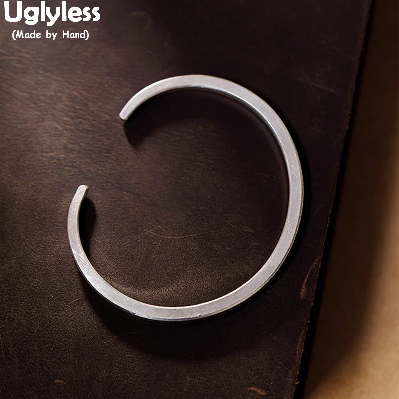 Uglyless 100% Real Solid 925 Sterling Silver Square Bangles for Women Geometric Thin Open Simple Bracelets Fine Jewelry | Украшения и