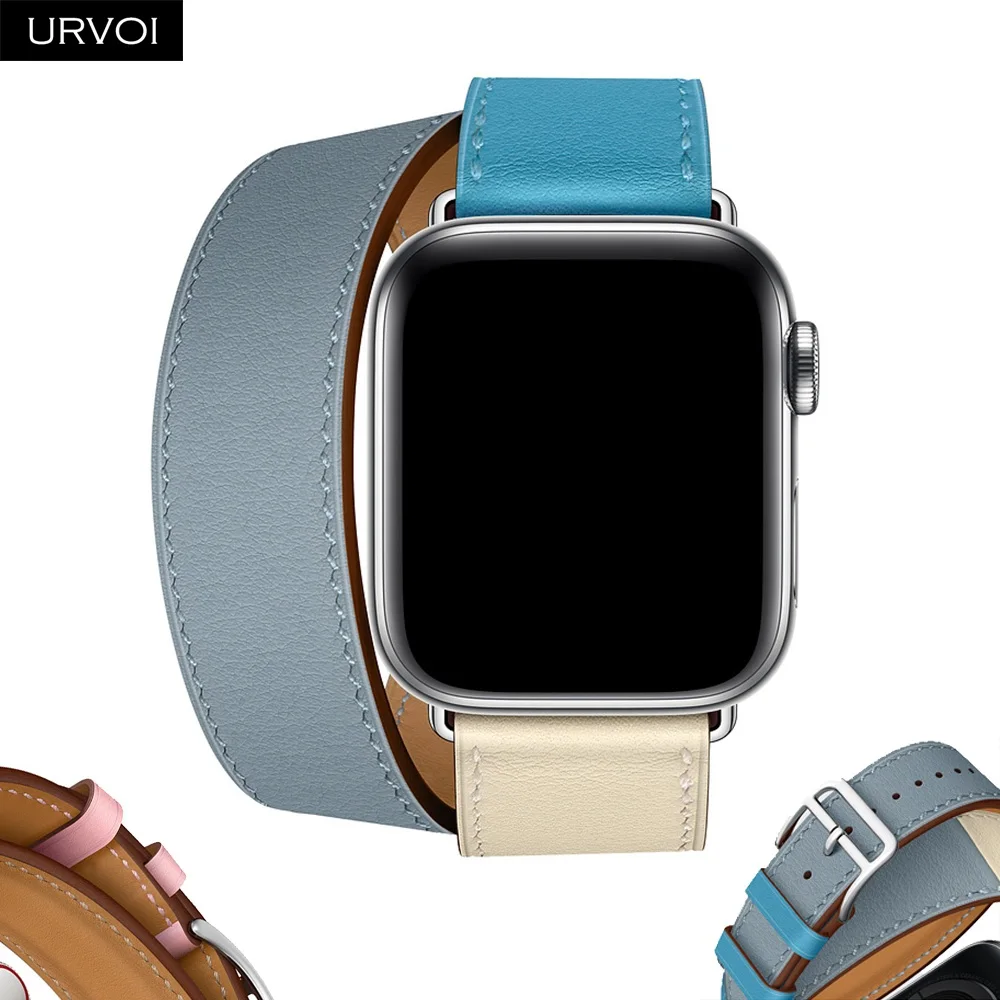 Двойной ремешок URVOI для Apple Watch 5 4 3 2 1 iwatch длинный ремень из натуральной кожи
