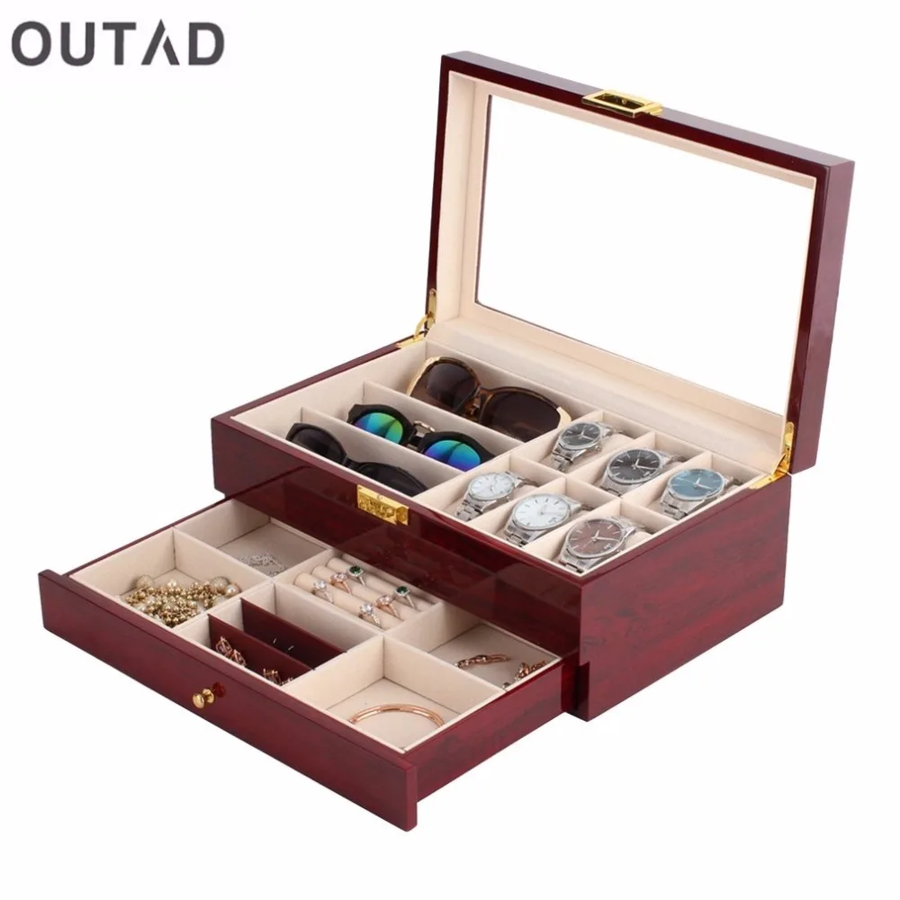 

Casket Wood Watch Box Double 2 Layers Suede Inside Paint Outside Jewelry Storage Watch Display Slot Case Container Organizer