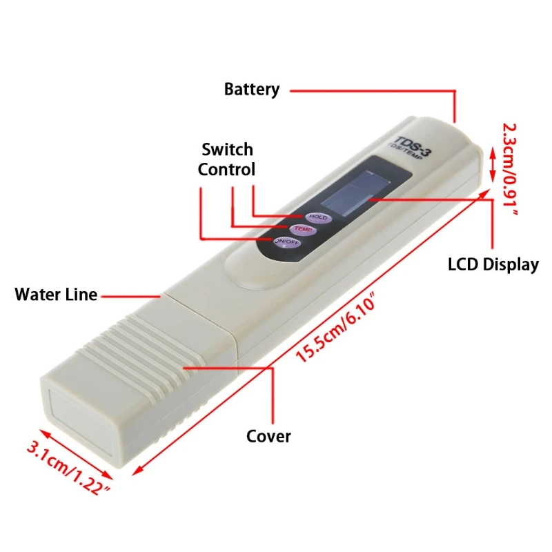 1 шт. TDS-3 метр 0-9990 ppm ручное измерение lcd Цифровой тестер чистоты воды