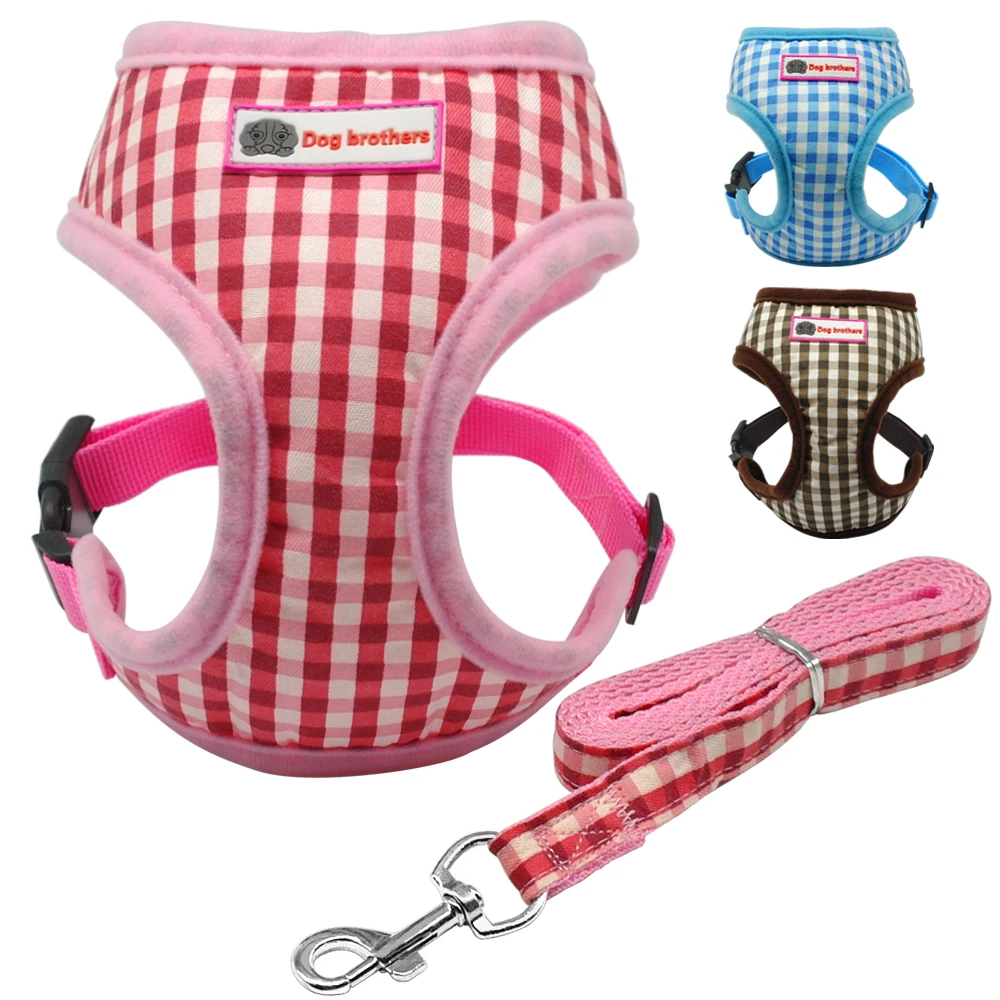 

Small Dog Harness Vest and Leash Grid Plaid Puppy Vest Cat Pet Harnesses For Chihuahua Yorikes S/M/L