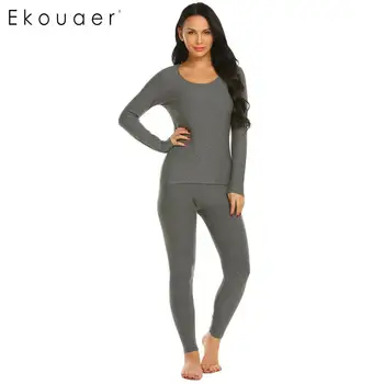 

Ekouaer Women Bottom Pajama Set Cotton Nightwear Slim Long Sleeve Tops and Long Pant Underwear Sets Female Home Sleepwear