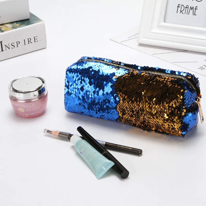 Модные косметички двойной Цвет блестками сумочка, косметичка для макияжа чехол Для женщин юбка-карандаш сумки Высокое качество