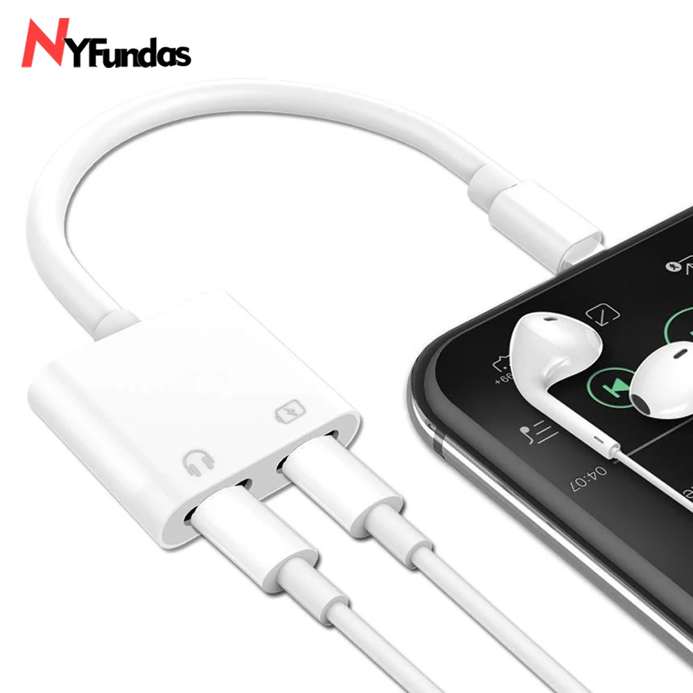 Beste NYFundas 2 in 1 Aux Adapter splitter connector Lader voor Apple iphone XS MAX XR X 7 8 plus hoofdtelefoon oortelefoon audio converter
