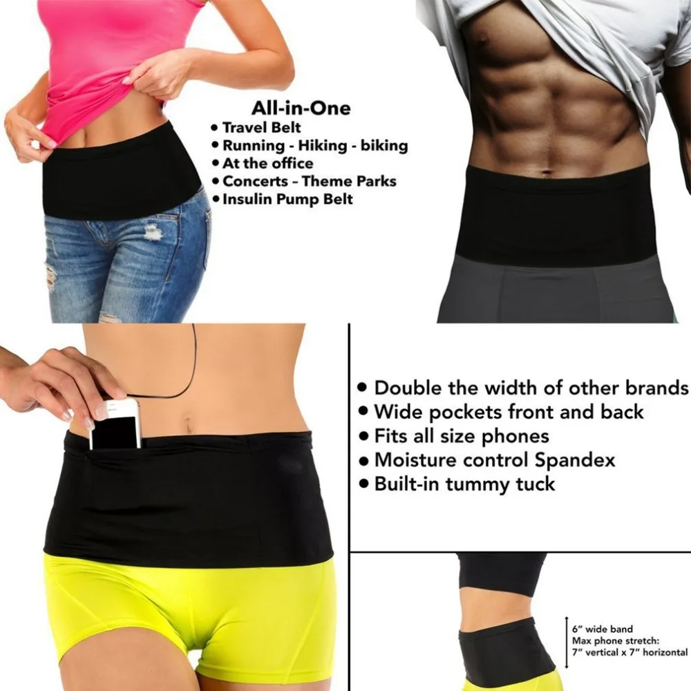 Elastic Running Belt Fitness Waist Belt Travel Money Storage Belt With Multi Pockets for All Size Mobile Phone Passport FreeShip