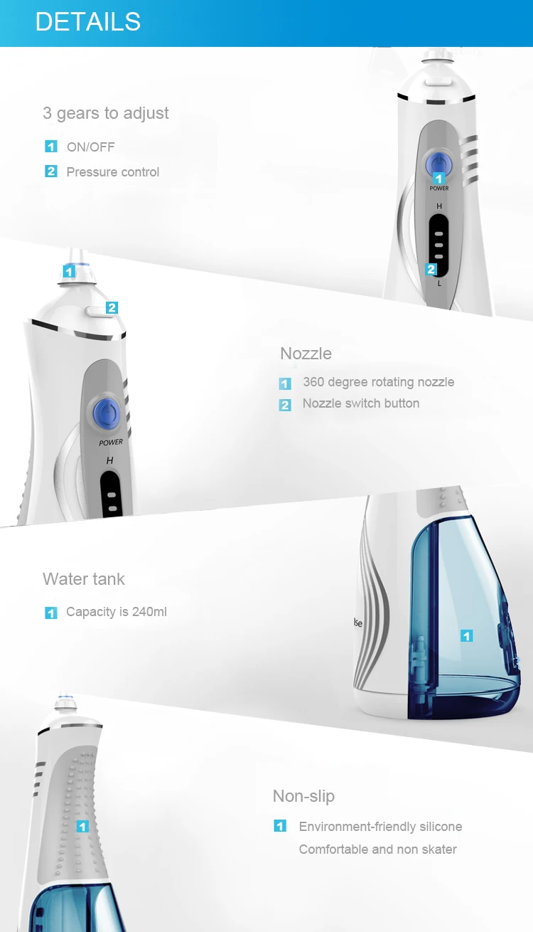 Li-Ion battry ирригатор для полости рта, V400 инструменты для гигиены полости рта+ 4 насадки+ сумка, пульс поток чистки зубов