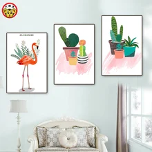 Домашний декор живопись простой тройной мультфильм Фламинго пустыня растение зеленый колючая груша Европейский стиль украшение для гостиной