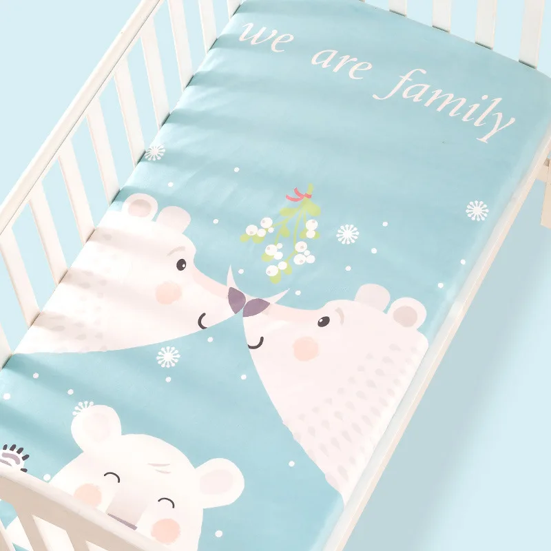 

100% Cotton Crib Fitted Sheet Soft Baby Bed Mattress Cover Protector Cartoon Newborn Bedding For Cot Size 130*70cm