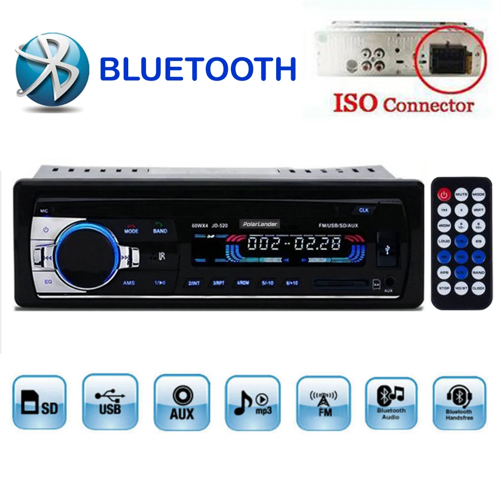 MP3/WMA/WAV плеер MP3 плеер 1 DIN 12 в FM/SD/USB/AUX несколько эквалайзеров JSD 520 дистанционный контракт автомобиля стерео радио Bluetooth