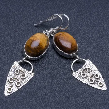 

Natural Tiger Eye Unique Punk Style 925 Sterling Silver Earrings 2" P1726