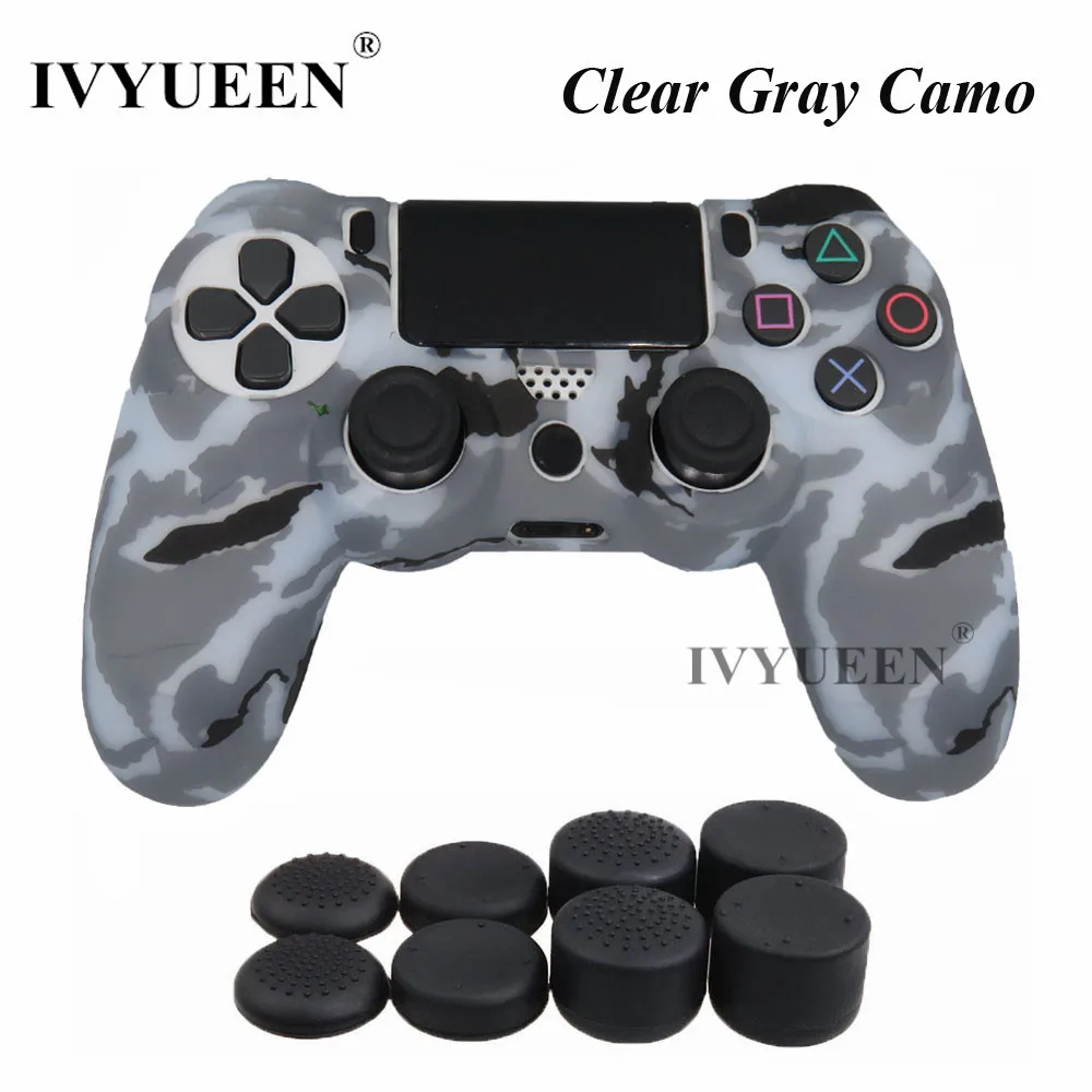 IVYUEEN для Dualshock 4 силиконовая камуфляжная Защита Чехол для playstation 4 PS4 DS4 Slim Pro контроллер кожи с 8 захватами для большого пальца - Цвет: Clear Gray Camo