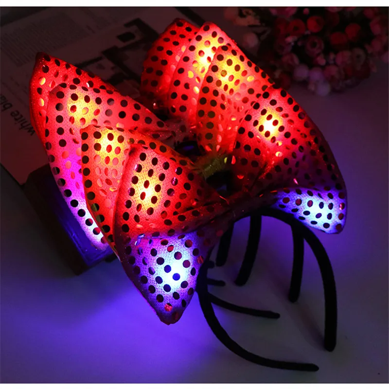 Halloween LED Flashing bow cat ear Headband,Light Up Sequin Hair Band