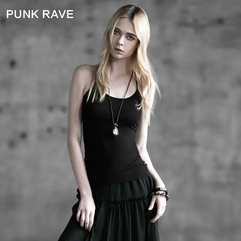 

PUNK RAVE Women Punk Rock Classic Vest Black Gothic Sexy Casual Tees Women Summer Tops Tee