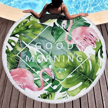 

150*150cm Newest Flamingo Round Beach Towel Microfiber Large Towel Flower Leaf Blanket Printed Toalla Tassel Tapestry