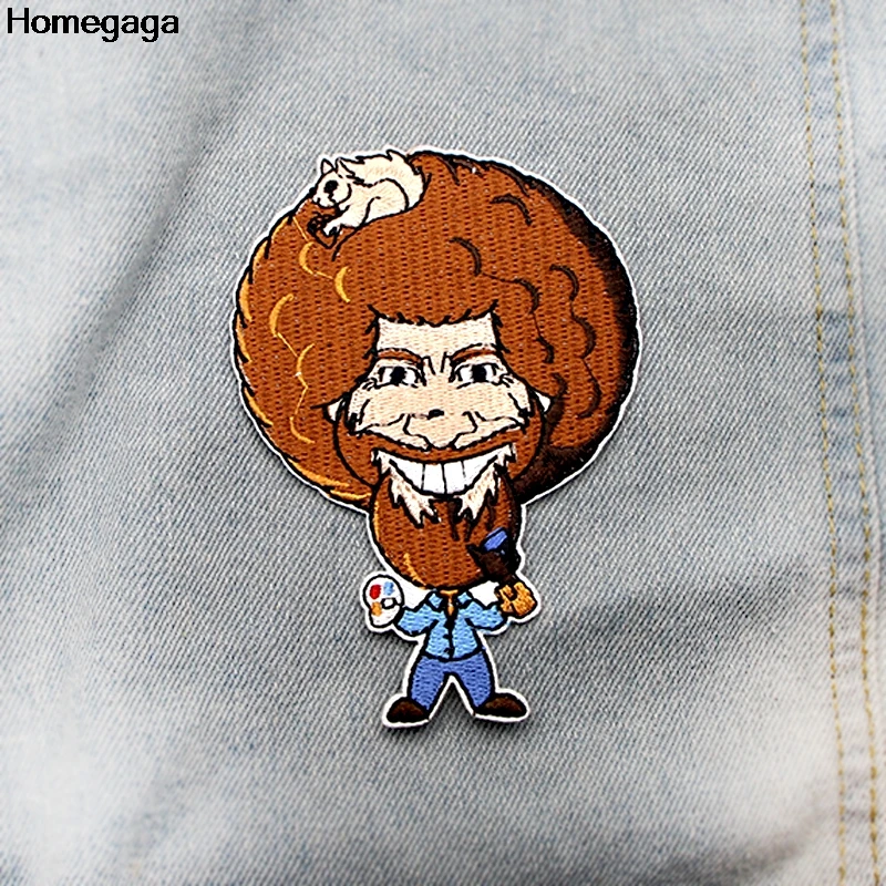 

Homegaga Happy bob ross Applique patches stickers pour sewing shirt bag jersey clothing para clothes badge iron on t-shirt D2094