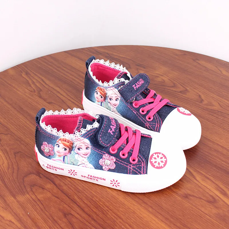 Tanie 2019 wiosenne letnie dziewczęce brezentowe buty dziecięce obuwie dziecięce głęboki dekolt sneaker dziecięce buty dżinsowe elsa anna śnieg 3 do 14 lat