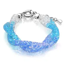 Mytys Azul Claro Pulsera Cristalina del Acoplamiento de Cristal Dos Filas Pulsera de Cadena Mujeres B447