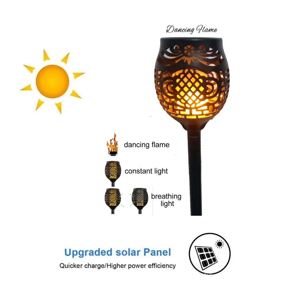 

4pcs/lot Solar 96LEDs Lawn Dancing flame Torch Lights radar 3 working mode Tiki LE landscape garden camp