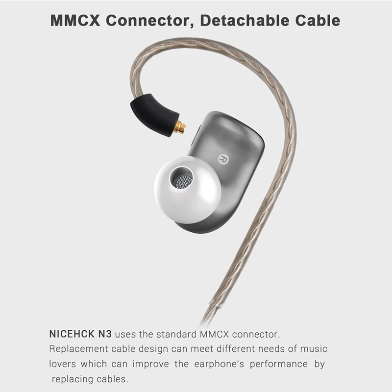 NICEHCK N3 наушники в ухо пьезоэлектрическая керамика углеродный Nanotube Hybrid 3 единицы MMCX Съемная HIFI металлическая гарнитура опционально