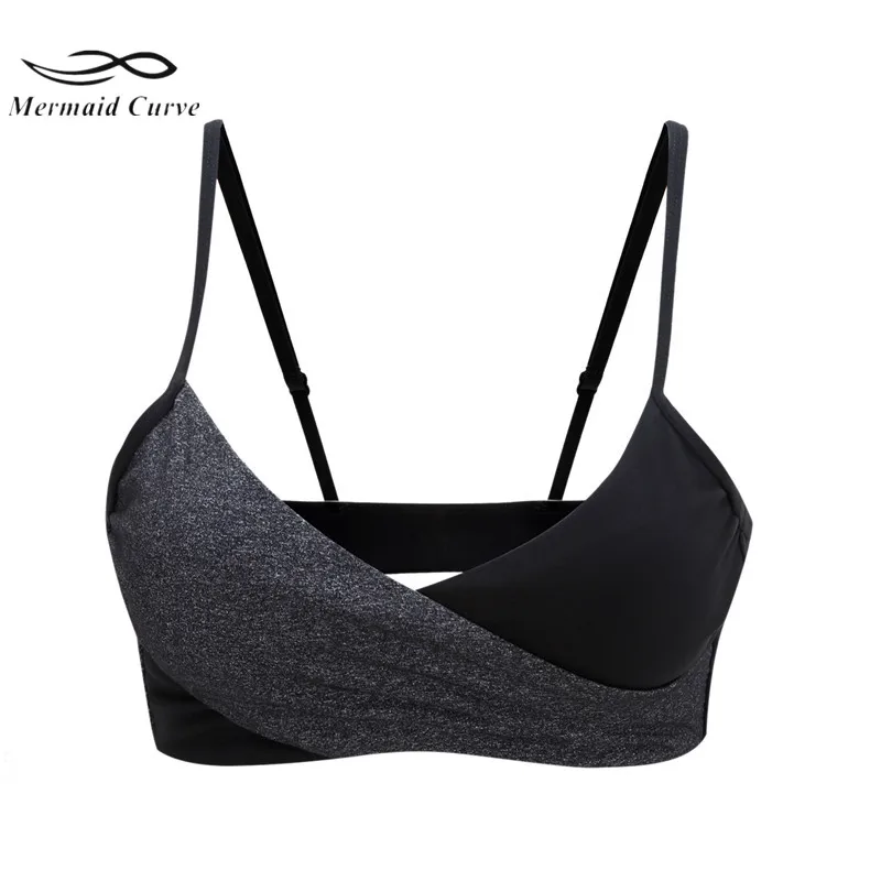 

Mermaid Curve Sports Bras For Women Comfort Breathable Yoga bra Activewear Black grey Patchwork stitching Fitness Sports Bra
