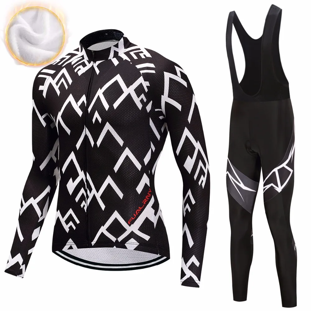 FUALRNY 2018 Winter Fleece Cycling Jersey Set Long Sleeve MTB Bicycle