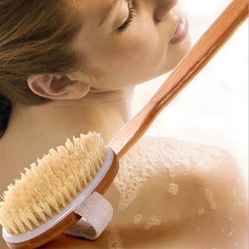 

Natural Bristle Bath Brush Long Handle Wooden Bristles Soft Hair Rub Back Shower Brush Remove The Horny Bathing Massage Brush