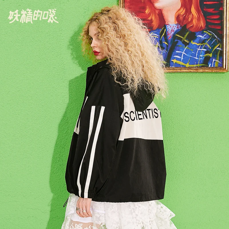 ELF SACK 2019 New Harajuku Woman Jackets Full Stand Patchwork Outerwear Women Coats Streetwear Female Coats Ladies Sudadera