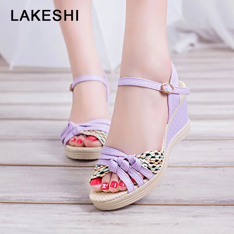 

2019 Bohemian Wedge Sandals Summer Women Sandals Casual Women Shoes Fashion Cork Woven Shoes Women Platform Sandals Ladies Shoes