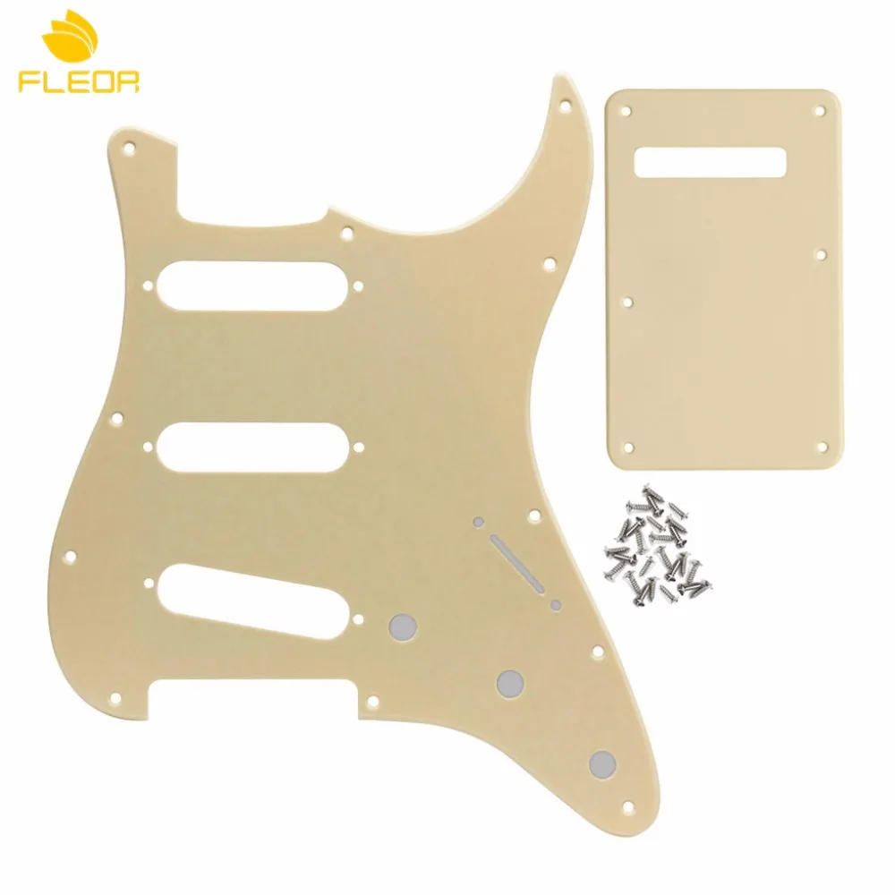 

FLEOR 11 Holes American Standard Guitar Pickguard Scratch Plate SSS & Back Plate for ST Strat Style Guitar Parts, Cream 1Ply