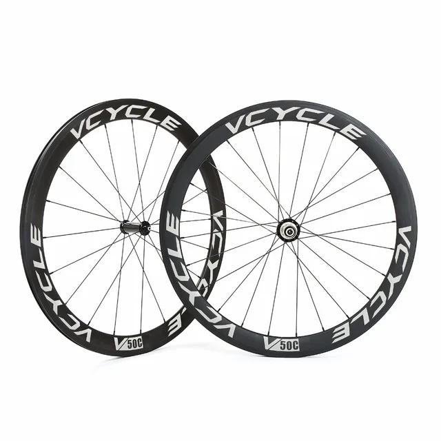 Cheap VCYCLE V50C 700C 50mm Clincher Straight Pull Carbon Wheels Racing Road Bike Wheelset Powerway R36 Hub