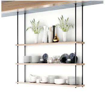 

DIYHD 67 1/2" Ceiling Mount Industrial Black Iron Pipe Shelf Bracket 3 Layer Kitchen Storage Shelf Bracket(No Planks)