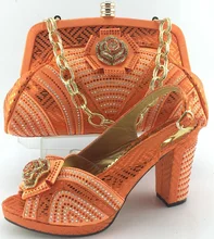 New design Orange platform high heel African Italian shoes and matching bag for wedding party evening dress,ME3331 size 38-42