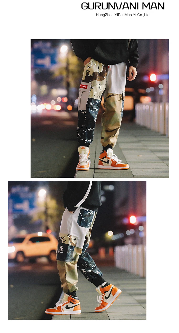 Камуфляжные мужские брюки карго 2018 мужские камуфляжные хип-хоп уличные джоггеры спортивные брюки мужские тактические брюки Лоскутные