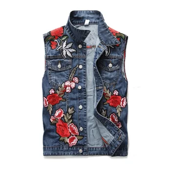 

Summer style fashion brand Men's denim vest slim Outerwear mens denim Coats jackets casual luxury mens blue Sleeveless vest