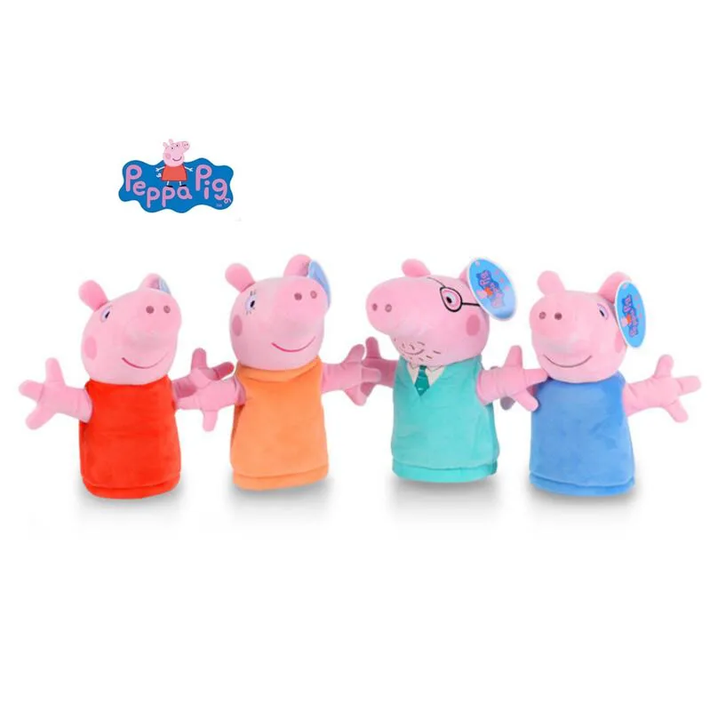 Подлинная Peppa Свинья 1 шт 25 см Симпатичные коробки Peppa Руку Кукол Игрушечные лошадки плюшевые Марионетки Свинья Семья милые куклы baby игрушка