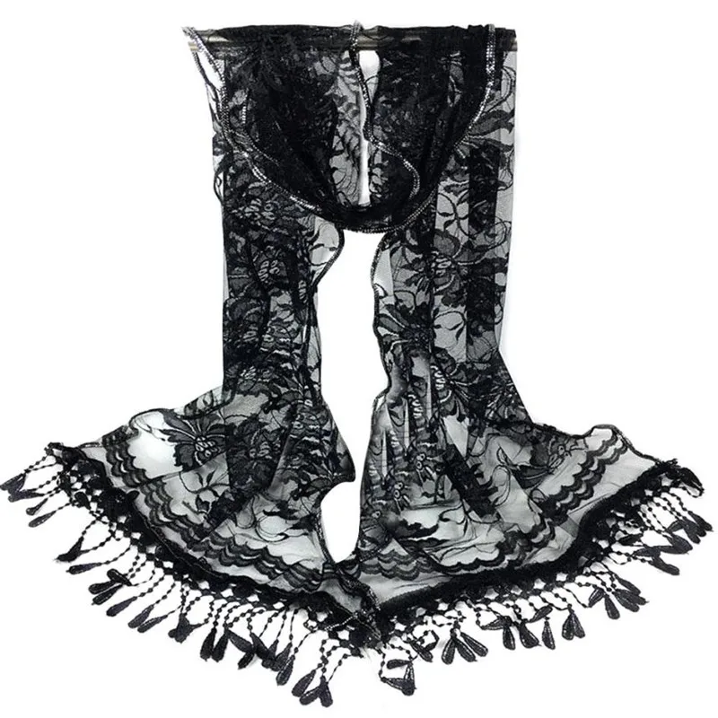 

Fashion Women Long Wrap Scarf Tassel Shawl Flower Black Lace Scarf Scarves 17Oct6