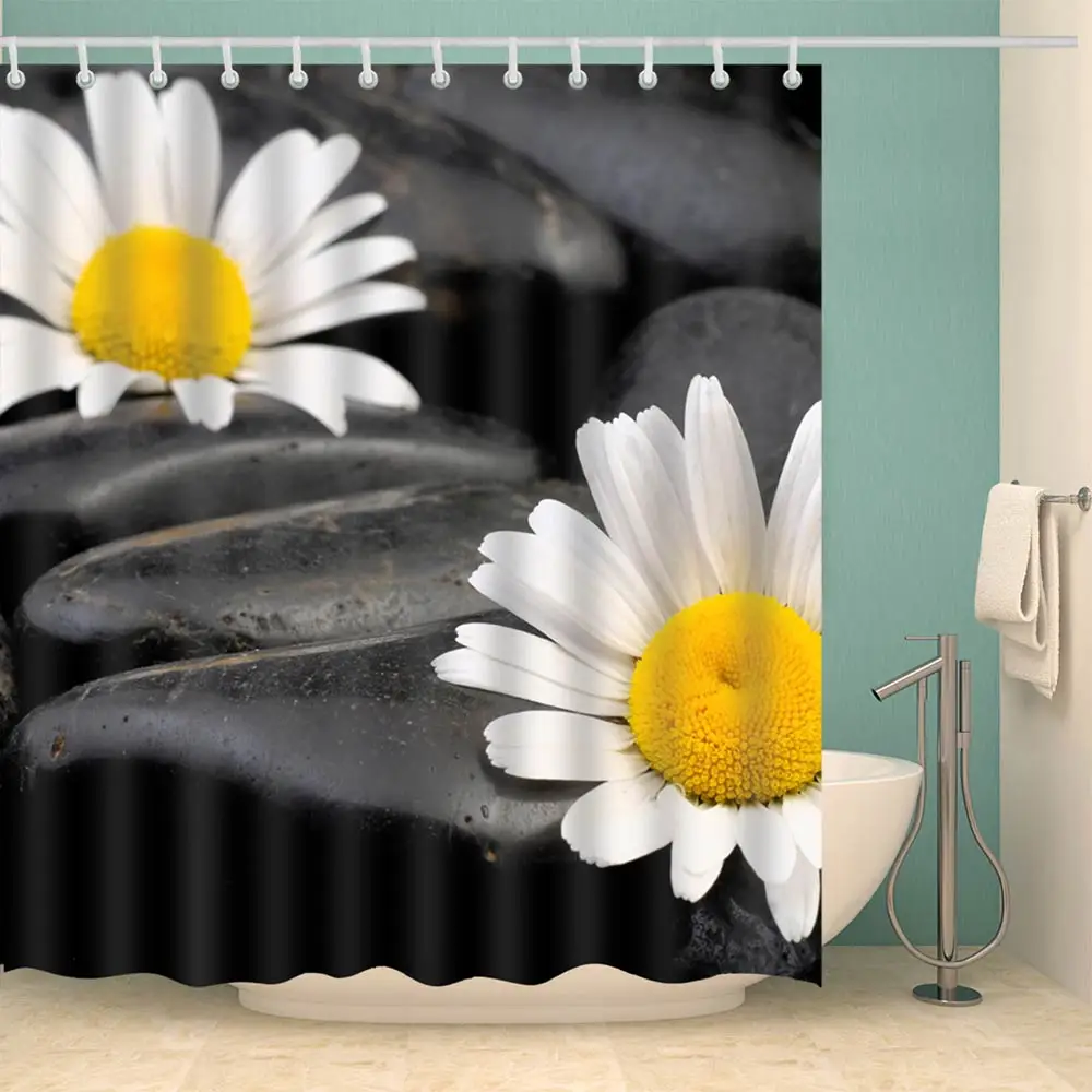 

Svetanya Waterproof Shower Curtain White Chrysant Printed (include 12 pcs Hooks) 180*180cm