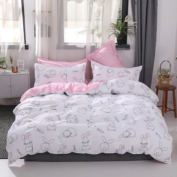

yi chu xin cartoon animals Bedding Sets 3/4pcs Big eared rabbit pig Pattern Bed Duvet Cover Bed Sheet Pillowcases Cover Set