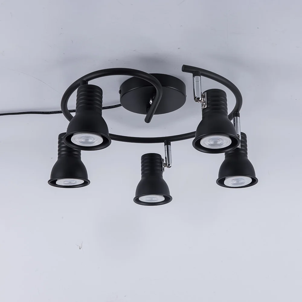  Modern rotatable LED Ceiling Light fixture black adjustable 5 heads GU10 spot light loft kitchen be - 32969233466