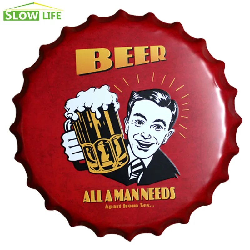 

35cm Man's Beer Bottle Cap Metal Tin Sign Vintage Home Decor Tin Sign Wall Decor Metal Sign 3D Wall Decor Metal Plaque