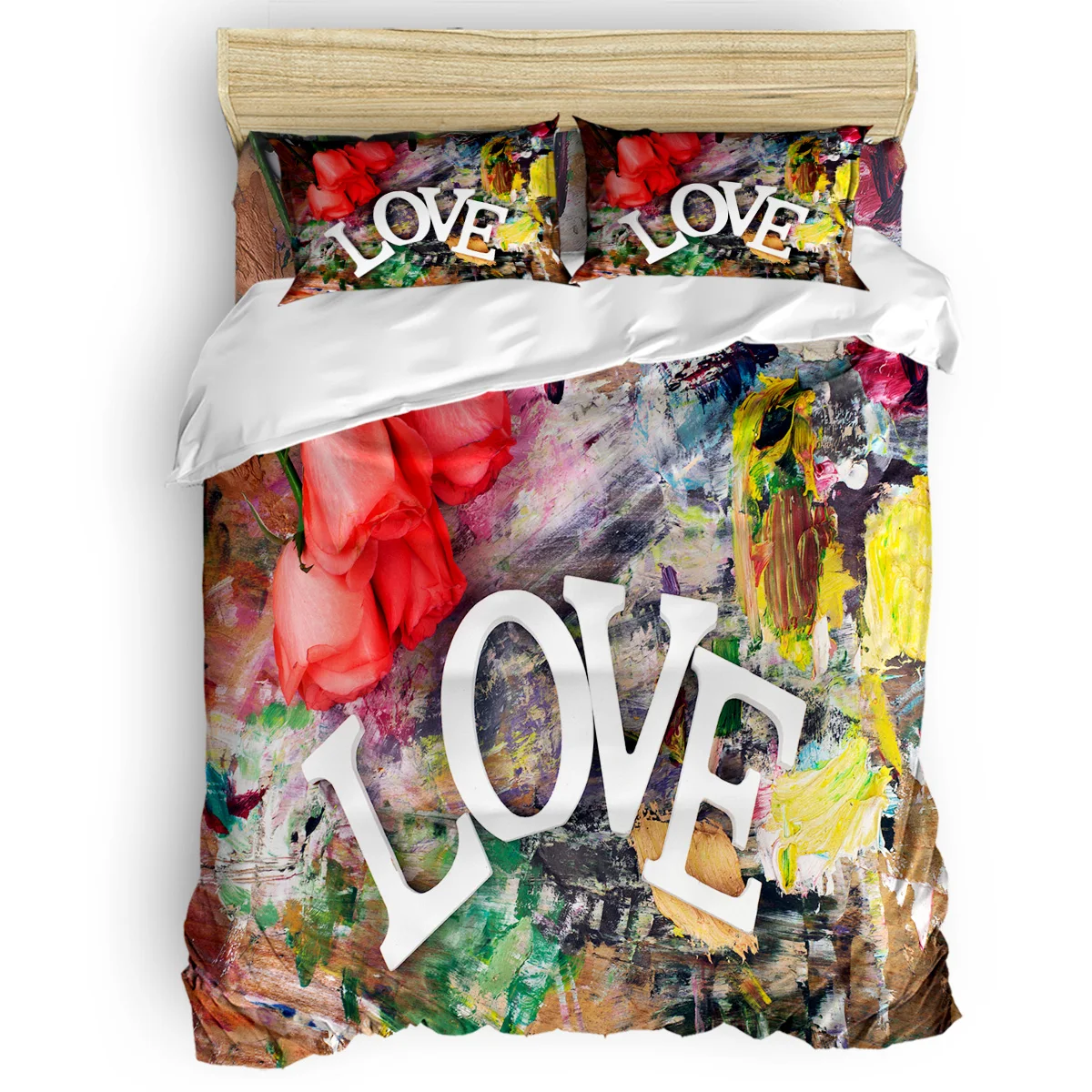 

Valentine's Day Love Doodle Decor Duvet Cover Set Cute Cartoon Funny Design Abstract Art Print 4 Piece Bedding Set Twin Queen