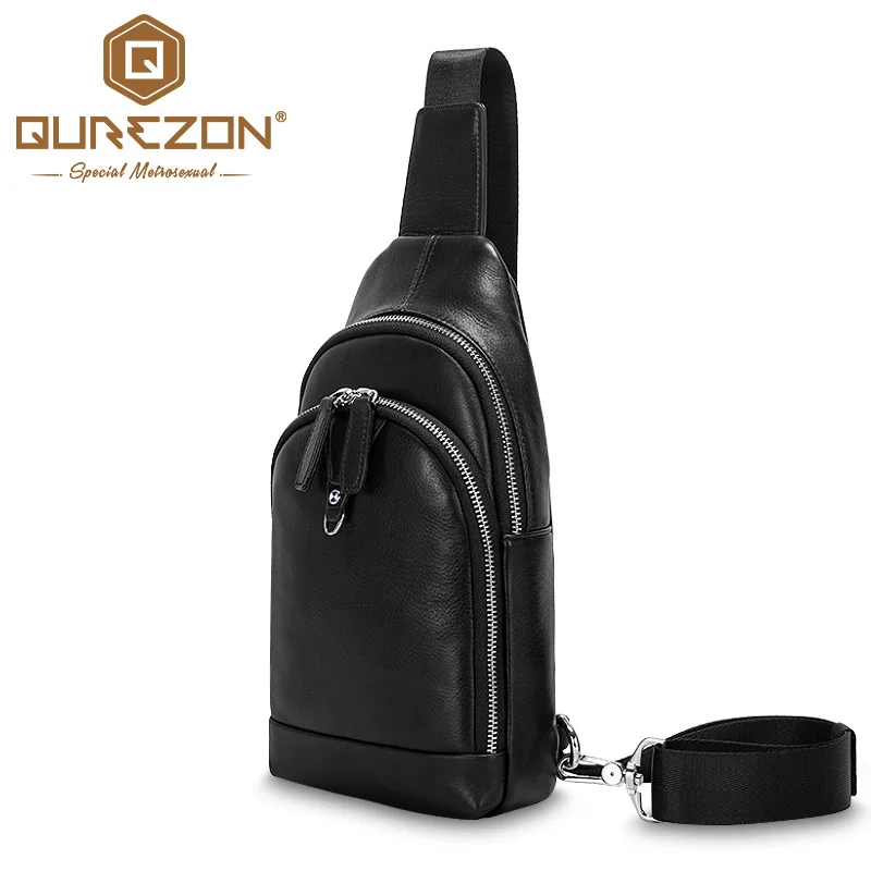 

Top Quality Fashion Men Shoulder Bag Real Genuine Leather Bag Strap Sling Leather Chest Pack Mens Chest Bags Men Messenger Bags