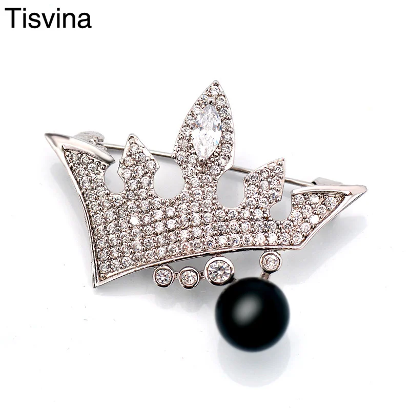

Tisvina High Quality Imperial crown Brooches for women With Natural Pearls and Zircons Vintage Brooch pins clip unisex jewelry