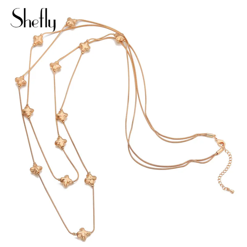 

Little Cute Flower Pendants Necklace Gold Gun Black Colour Long Sweater Chain Necklace Jewelry For Women Gifts Bijoux Collier