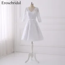 Короткое свадебное платье до колена es Erosebridal, ТРАПЕЦИЕВИДНОЕ пляжное свадебное платье с пуговицами на спине, элегантное платье с длинным рукавом, Vestido De Noiva