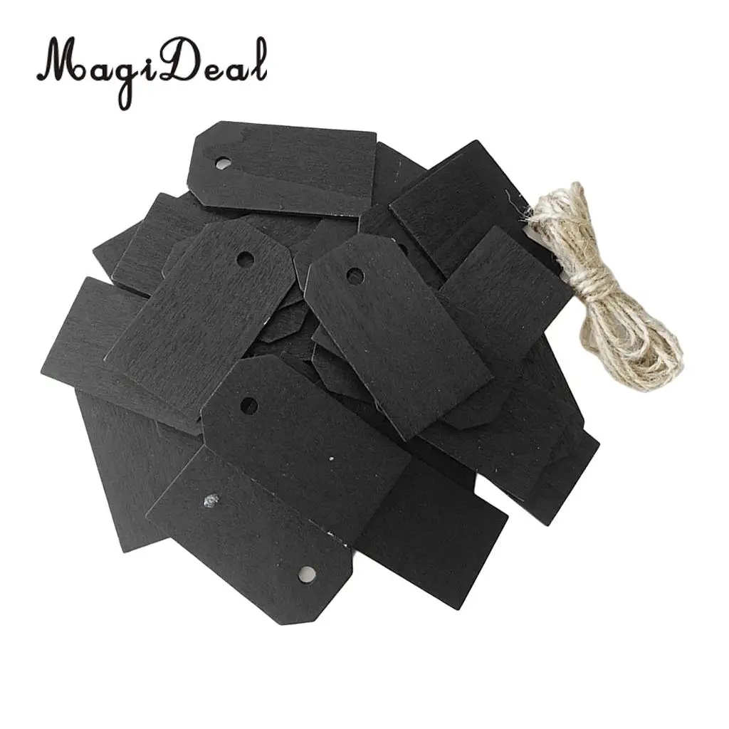 25x Blank Wood Blackboard Wooden Gift Tags Hanging Label Plaque Wedding Party Christmas Chalkboard Message Board 56x31mm
